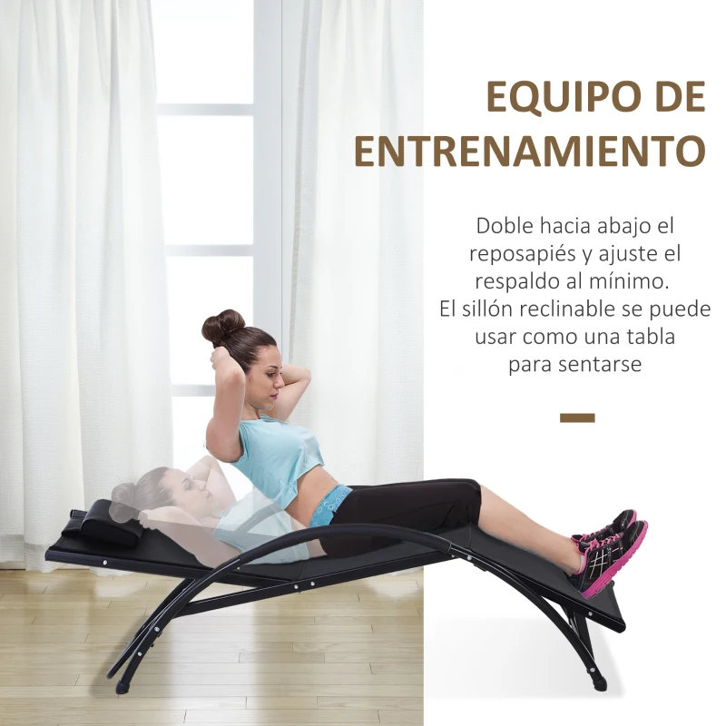 Outsunny Tumbona de Jardín Aluminio Reclinable con Respaldo Ajustable de 5 Niveles Reposapiés Regulable y Reposacabezas Extraíble para Terraza Balcón Exterior 66x152x81 cm Negro