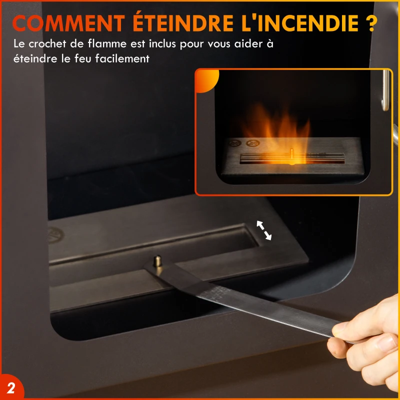 HOMCOM Cheminée poêle à éthanol avec réservoir 1,2L 3h de durée de combustion couverture 20 à 25 m² 50 x 27 x 82 cm noir(m-5)