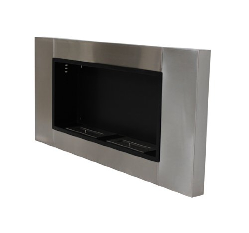 Chimenea de Pared Bioetanol 110x54x14'5cm Acero Inoxidable 2 Quemadores Gel Bioetanol Etanol