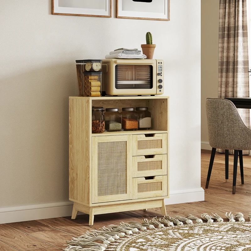 HOMCOM Buffet meuble de rangement avec 3 tiroir placard étagère réglable pour salon cuisine 60 x 30 x 81 cm bois naturel
