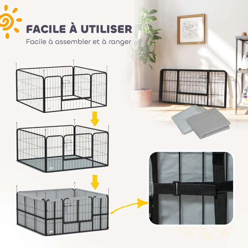 PawHut Parc de mise bas pour chien caisse de mise bas pour chiens avec porte tapis de propreté lavable 122 x 122 x 60 cm noir