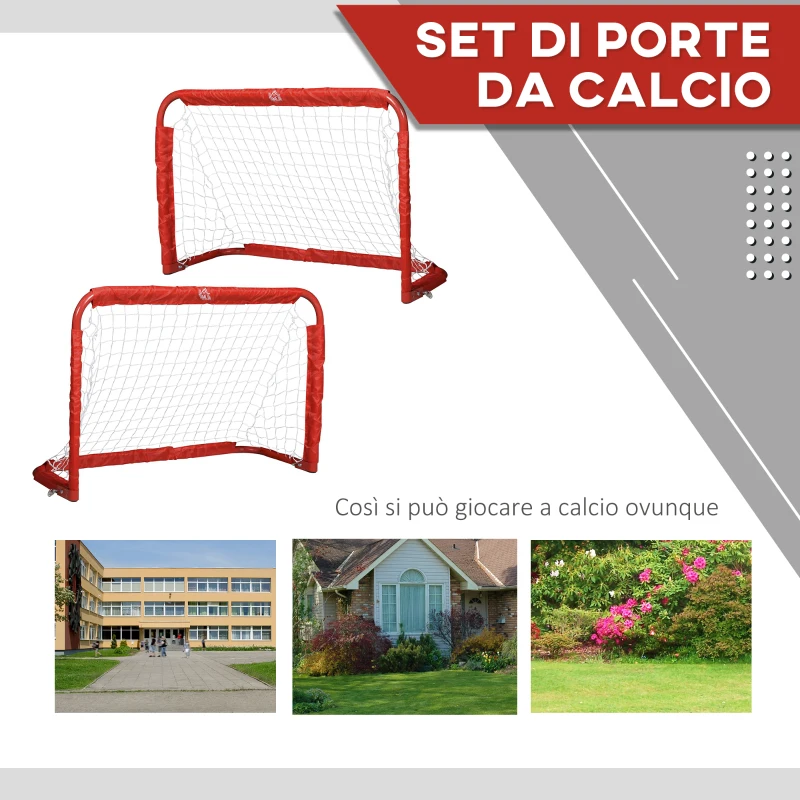 HOMCOM Set 2 Porte da Calcio Pieghevoli da Esterno con 4 Picchetti, in Acciaio e Tetrolon, 90x36x60 cm, Rosso