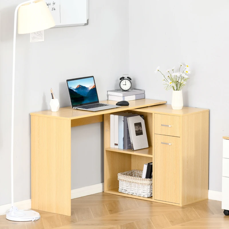 HOMCOM Scrivania Moderna per Computer Girevole con 2 Ripiani e 2 Cassetti, Tavolo da Pranzo in Truciolato, 117x82x74 cm, color Rovere e Legno