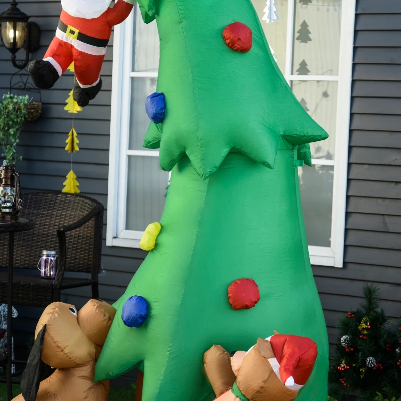 HOMCOM Albero di Natale Gonfiabile con 11 Luci a LED, Babbo Natale Cagnolino e Orso, 223 cm, Impermeabile IP44