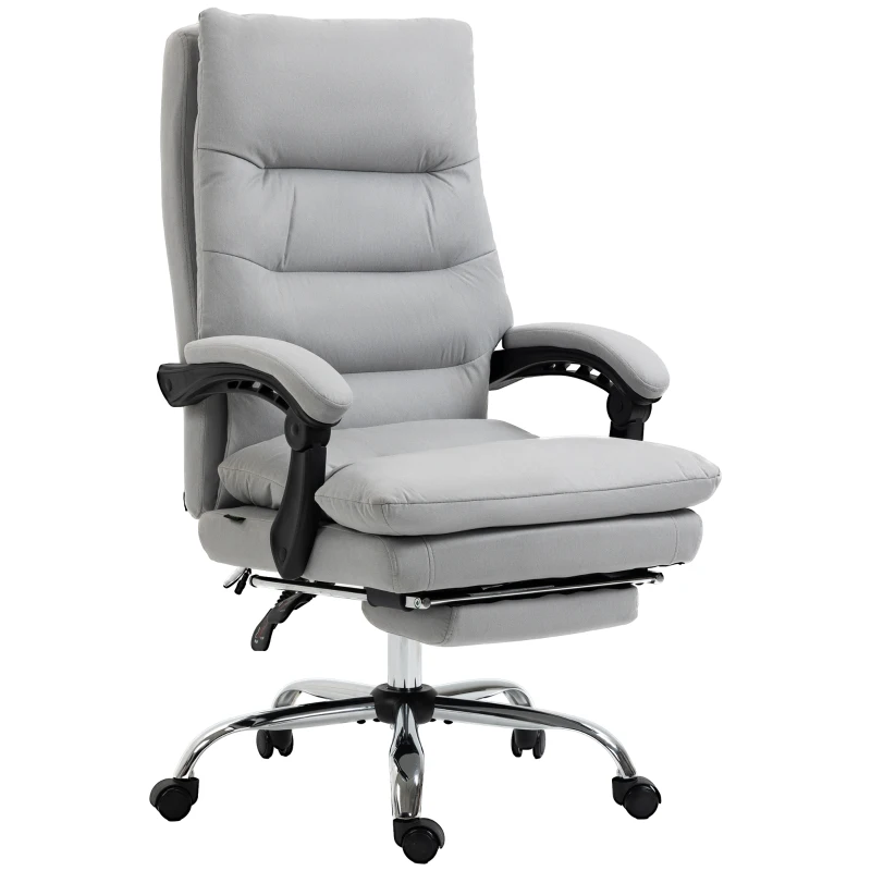 Vinsetto Office Chair with Footrest, Double Padding Ergonomic Desk Chair with 6-Point Vibration Massage and Back Heating, Microfibre Fabric with 135° Reclining Back, Grey