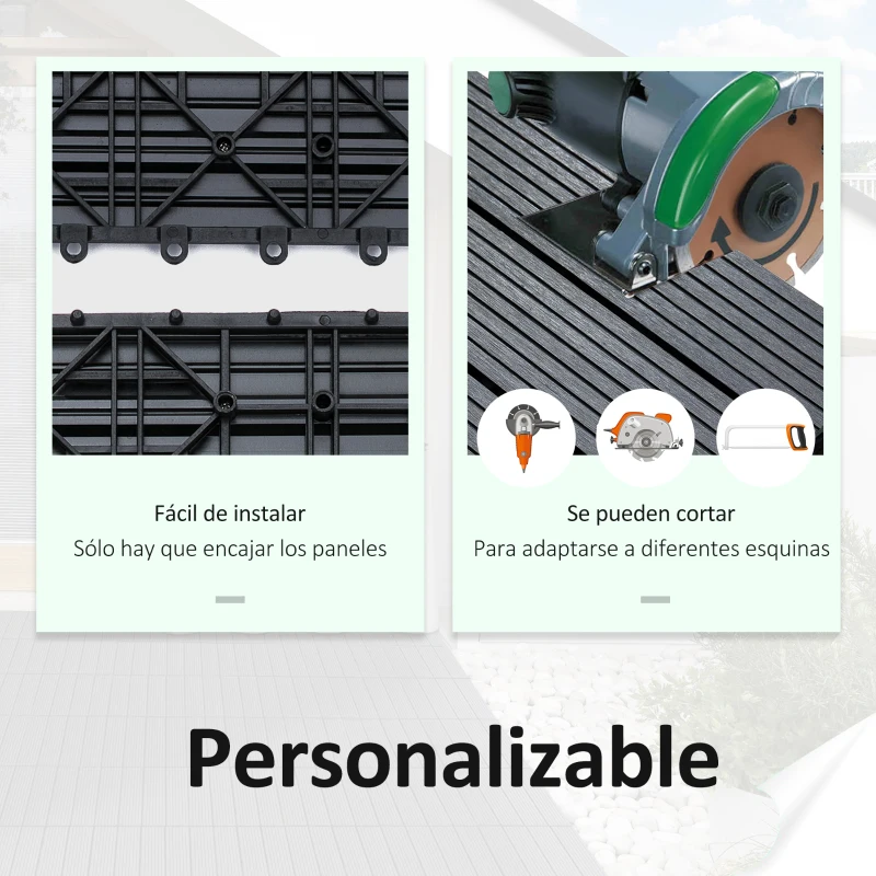 Outsunny Set de 11 Piezas Baldosas de Exterior 30x30 cm 1 m² Antideslizantes y Resistentes al Clima de Fácil Instalación Gris