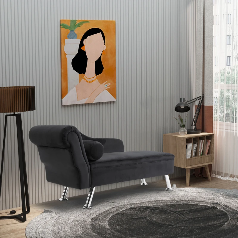 HOMCOM Deluxe Chaise Longue Sofa Bench Armchair Day Bed With Bolster Cushion Decor Black