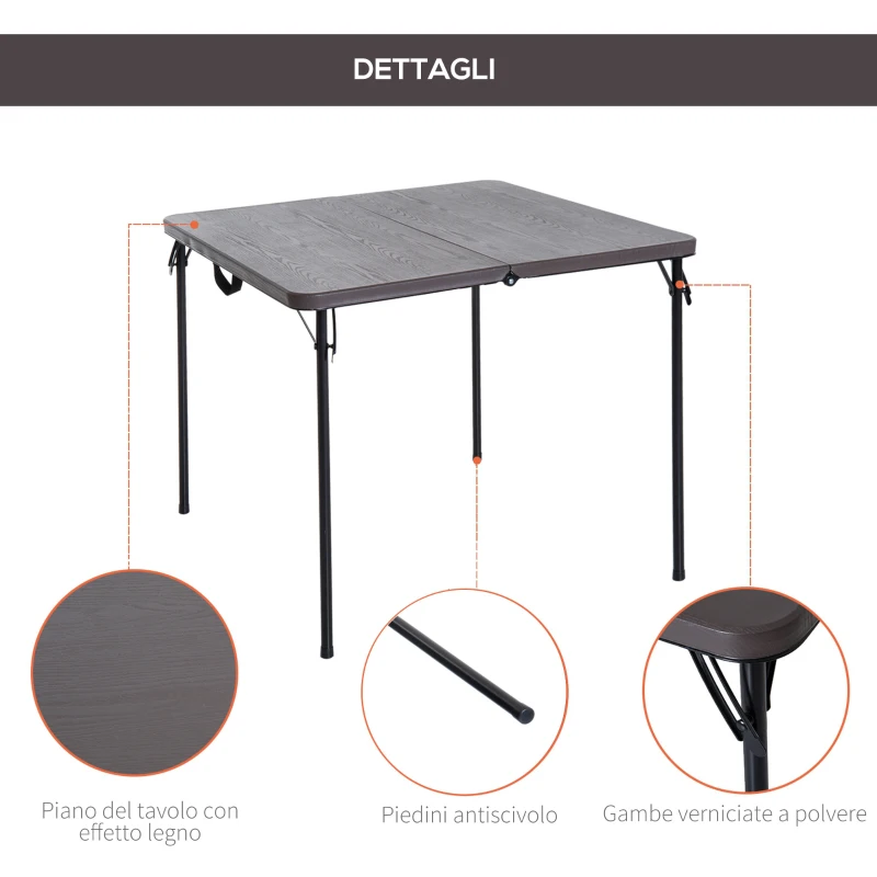 Outsunny Tavolo Pieghevole da Campeggio, Chisura a Valigetta, in Metallo e Plastica Marrone Impermeabile, 86x86x71,5cm