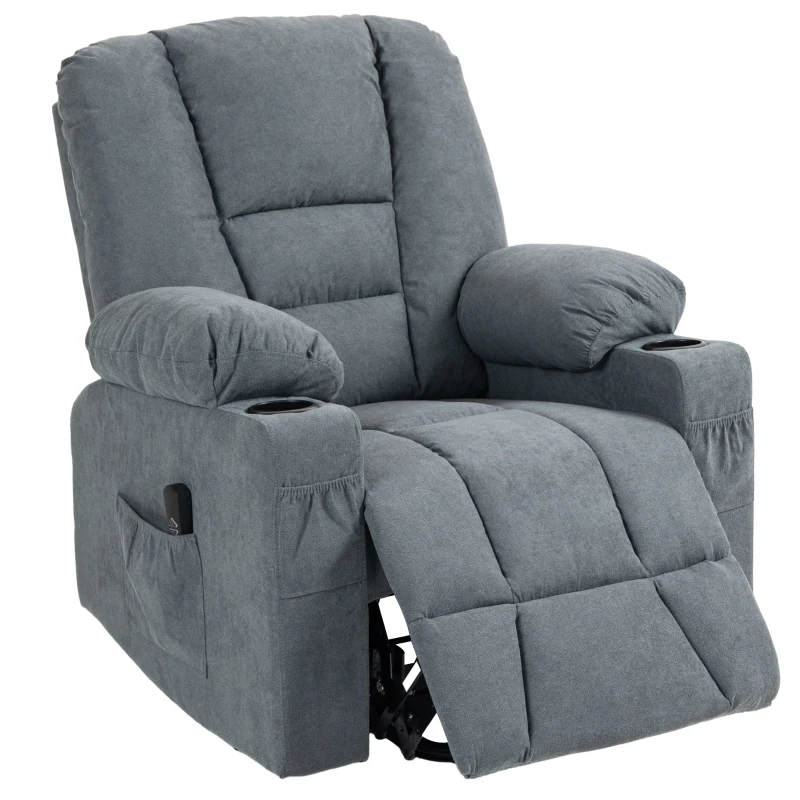 HOMCOM Oversized Riser and Recliner Chairs for the Elderly, Fabric Upholstered Lift Chair for Living Room with Remote Control, Side Pockets, Cup Holder, Grey