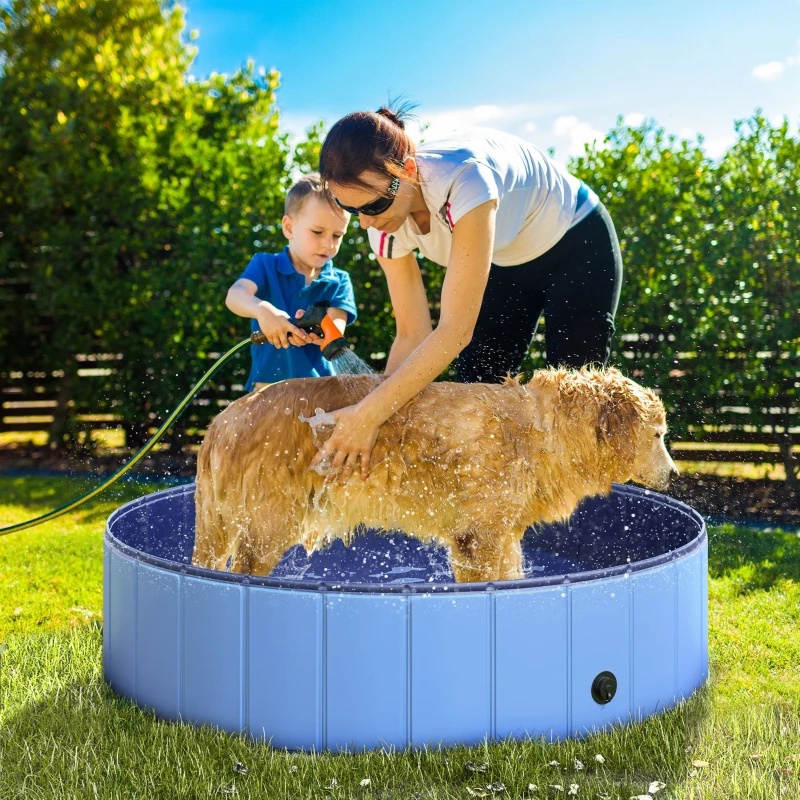 PawHut Piscine pour chiens bassin pliable bouchon vidange fond antidérapant diamètre 1,20 m bleu