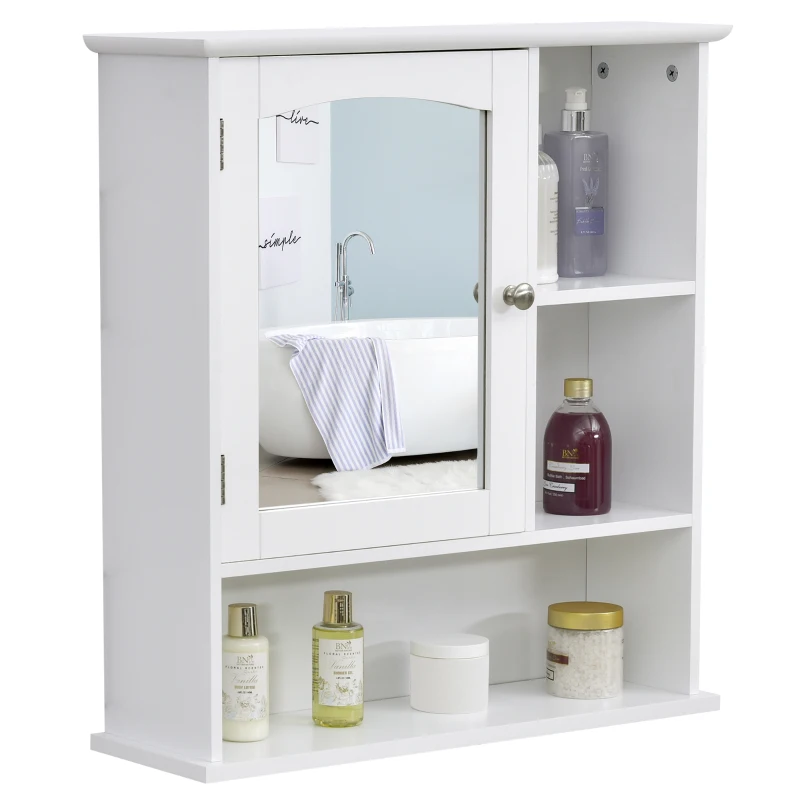 kleankin Armoire Murale Salle de Bain Armoire à Glace Placard de Rangement Toilettes 1 Porte Niche + étagères latérales MDF Blanc