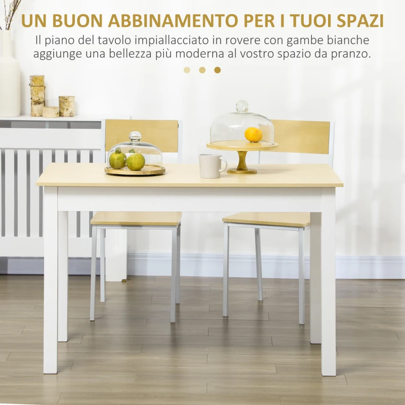 HOMCOM Tavolo da Pranzo 4-6 Posti Design Moderno per Cucina e Soggiorno, 119x70x75cm, Bianco e Legno