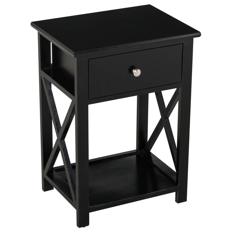 HOMCOM Table de Chevet Table d'appoint Bout de canapé Table de Nuit avec un tiroir et étagère en Bois Noire