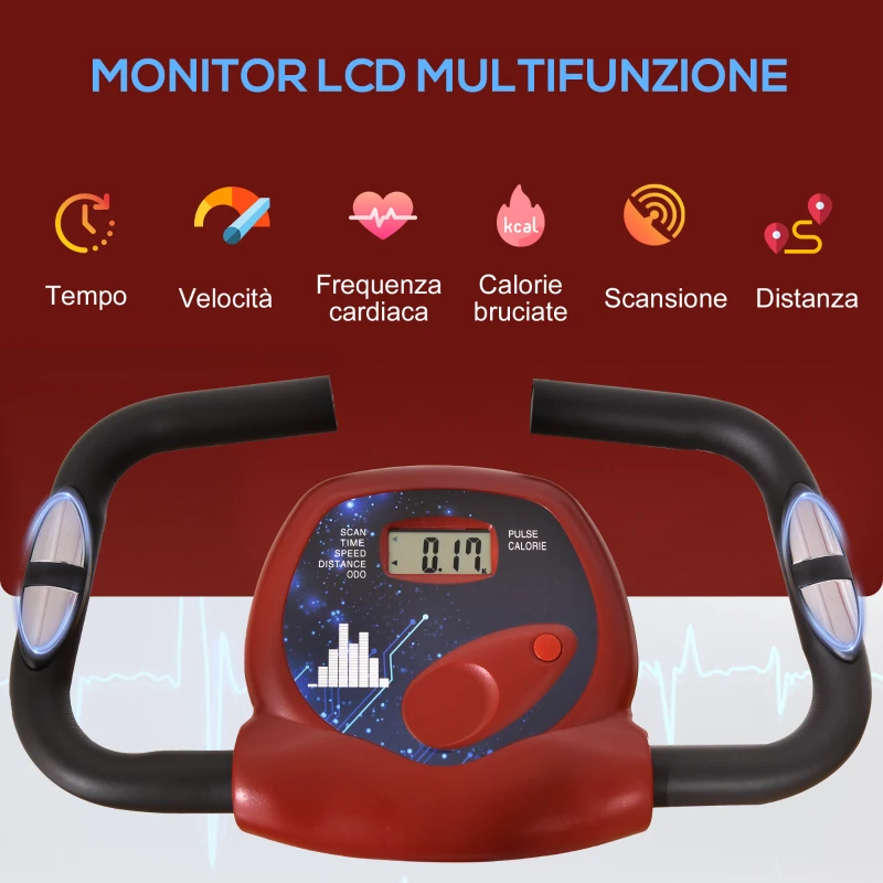 HOMCOM Cyclette Pieghevole da Fitness in Acciaio, Cyclette Magnetica Pieghevole da Casa con Altezza Regolabile, Resistenza Magnetica a 8 Livelli, Schermo LCD, 43x97x109cm, Rosso