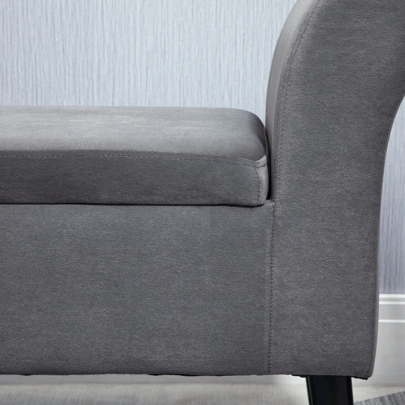 HOMCOM Panca Contenitore Imbottita per Camera in Tessuto Vellutato con Braccioli, 111.5x41x65cm - Grigio
