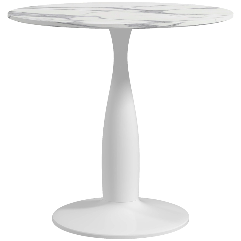 HOMCOM Small 2-Person Dining Table, Elegant Design Table with Steel Base and Non-slip Foot Pad, White and Grey