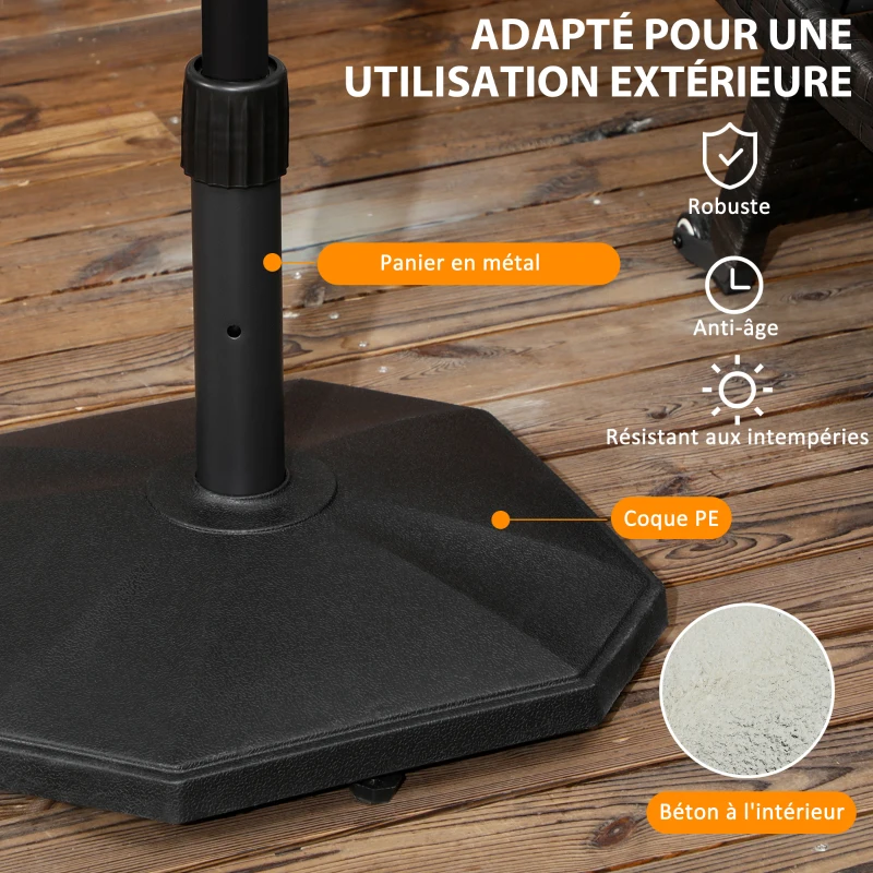 Outsunny Pied de parasol base de parasol en polyéthylène pour mât Ø 32, 34 et 38 mm - 46 x 46 x 39 cm noir