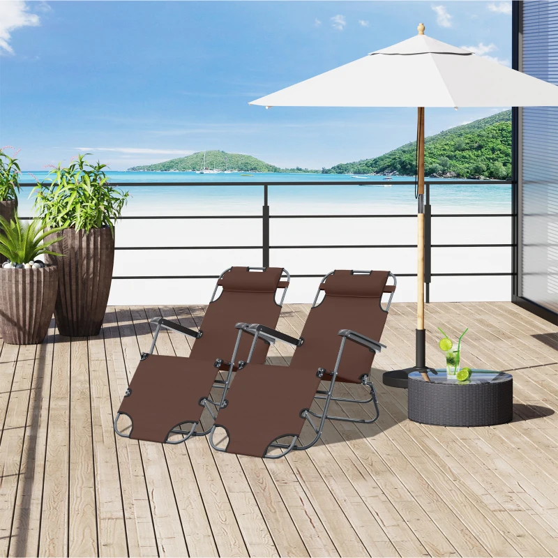 Outsunny Lot de 2 Chaises Longue inclinable transat Bain de Soleil fauteuil relax jardin 2 en 1 Pliant têtière Amovible