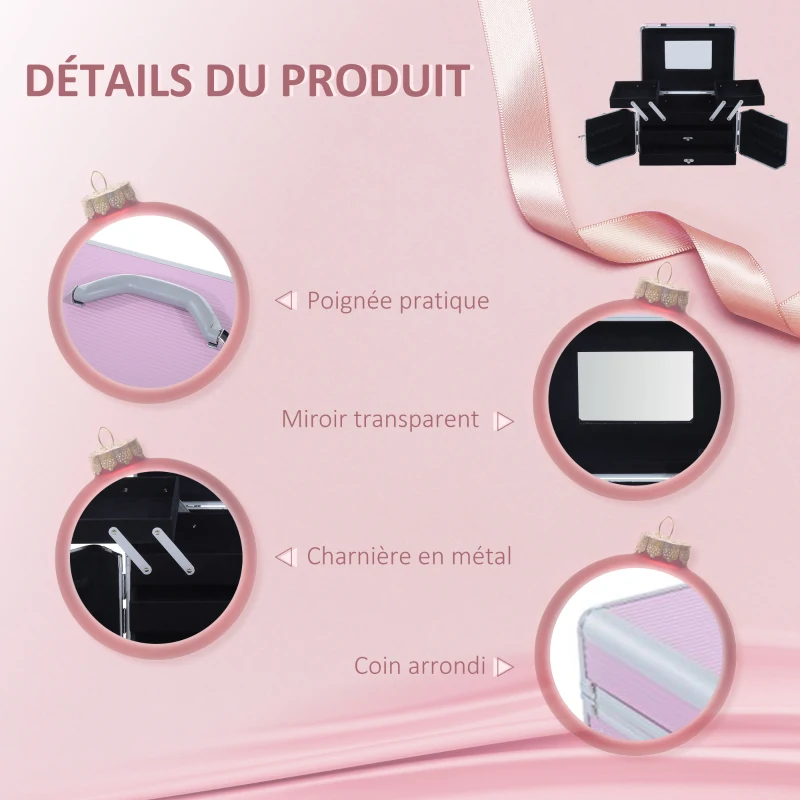 HOMCOM Mallette de maquillage professionnelle cosmétique vanity beauté portable Divers compartiments 29x21x20cm Aluminium