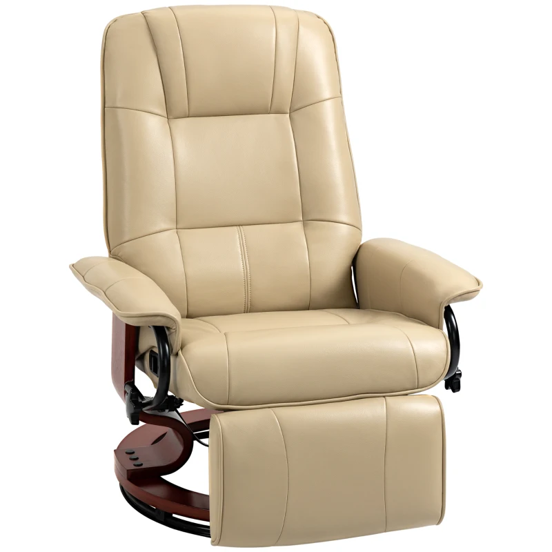 HOMCOM Fauteuil relax inclinable repose-pieds réglable pivotant 360° piètement bois revêtement synthétique crème(m-10)