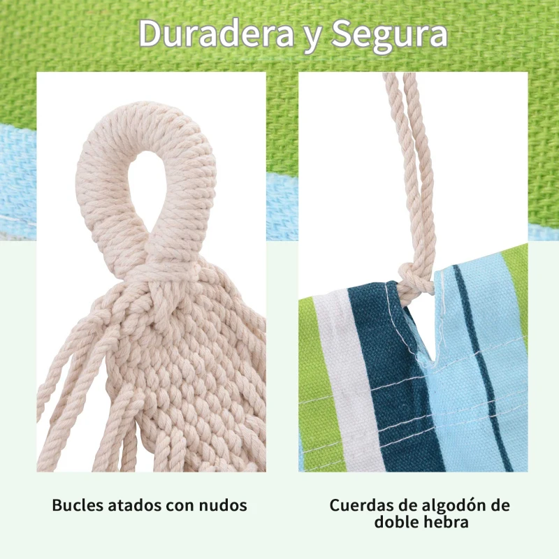 Outsunny Hamaca de Algodón para Jardín 200x150 cm Hamaca Colgante Portátil Carga Máx. 180 kg para Acampar Piscina Camping Rayas Multicolor