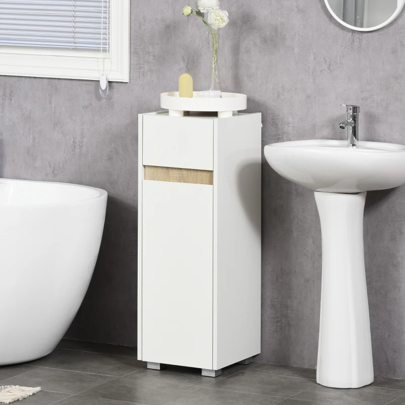 kleankin Mobiletto Bagno con Cassetto e Armadietto con Mensola Regolabile in Legno 30x33x88cm, Bianco