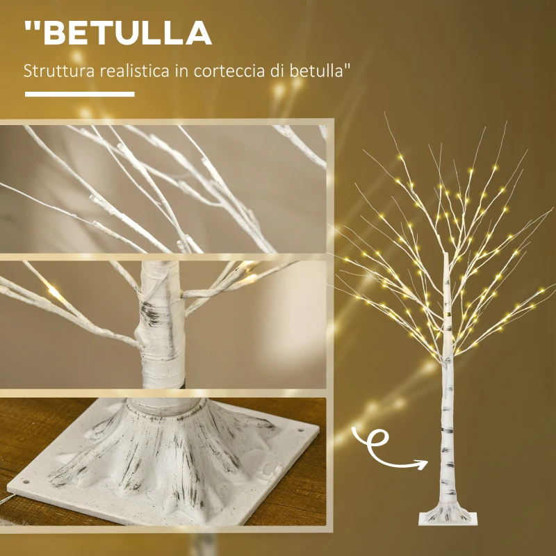 HOMCOM Albero di Natale Bianco con Luci LED e 12 Rami per Interni ed Esterni, in PP e Metallo, 22x22x150 cm