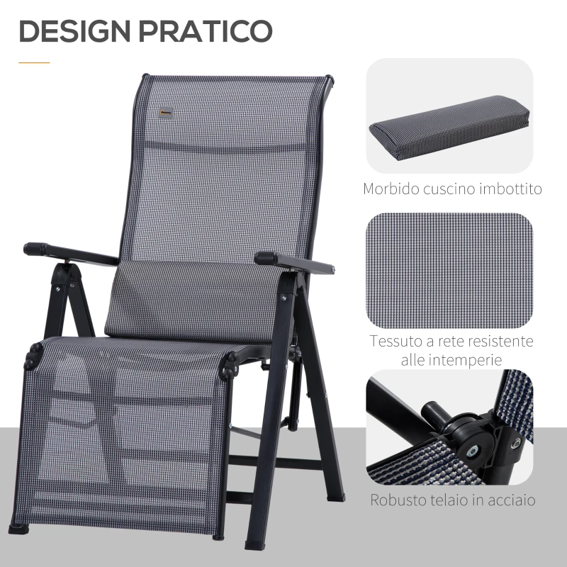 Outsunny Sdraio da Giardino Zero Gravity Set 2 Pz, Regolabile su 9 Livelli, con Cuscini, 65x70x111cm, Grigio