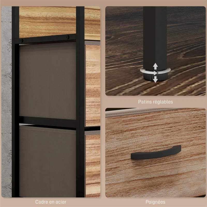 HOMCOM Commode 7 tiroirs meuble de rangement tiroir en tissu pliant - structure acier noir - 98 x 29 x 85 cm