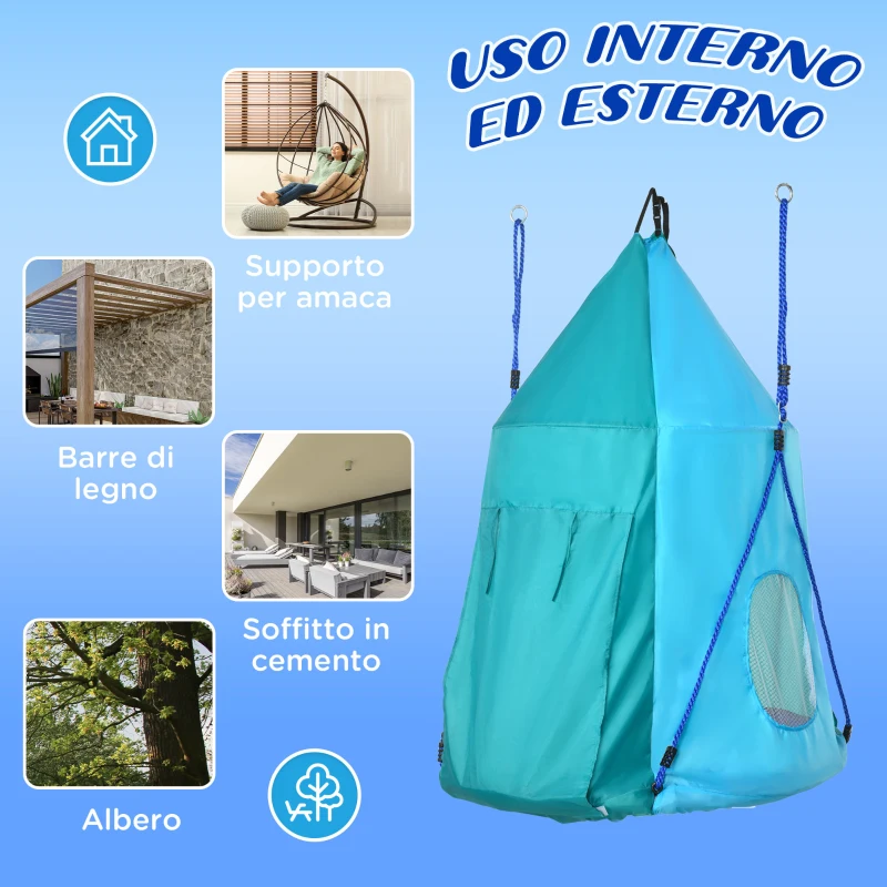 Outsunny Altalena da Giardino con Tenda per Bambini da 3-8 Anni, Ø100cm e Corde Regolabili, Blu