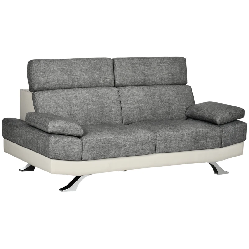 HOMCOM Divano 2 Posti in Finta Pelle PU con Poggiatesta Regolabile su 5 Livelli, 189x96.5x84cm, Grigio
