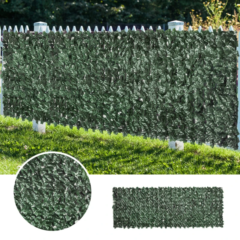 Outsunny Rotolo di Siepe Artificiale per Balcone e Giardino in PE Anti-UV, Siepe Finta con Foglie Verde Scuro 300x100cm