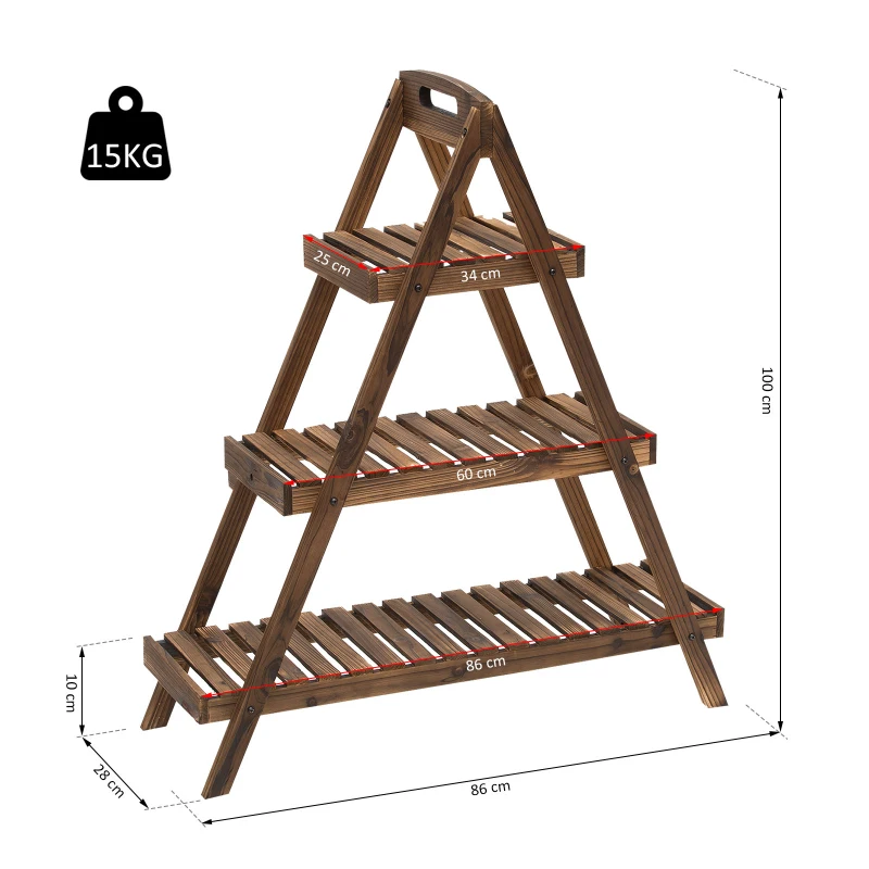 Outsunny Étagère à fleurs pyramidale en bois - porte plante bois 3 étagères - dim. 86L x 28l x 100H cm - bois massif de sapin foncé