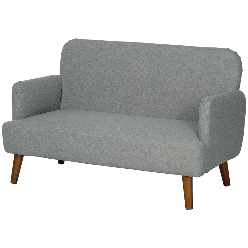 HOMCOM Velvet Feel Fabric 2 Seater Sofa, Small Sofa Loveseat with 21cm Thick Padding and Wood Legs, Grey