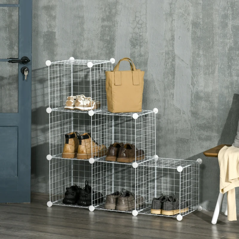 HOMCOM Mobile Scarpiera Modulare Salvaspazio, 6 Cubi 30x30x30 cm in Acciaio e PP, 94x32x94 cm, Bianco