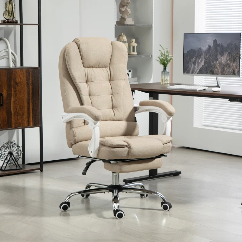 Vinsetto Fauteuil de bureau manager chaise pour ordinateur avec repose-pied dossier inclinable accoudoirs rembourrés en lin beige