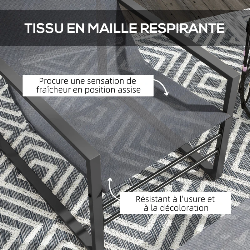 Outsunny Ensemble fauteuil relax de jardin avec repose-pieds, chaise longue, structure métal et tissu mesh aéré - gris