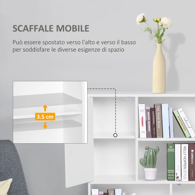 HOMCOM Libreria Scaffale Multifunzionale Salvaspazio con 2 Ante in Legno 80 x 23.5 x 123cm Bianco