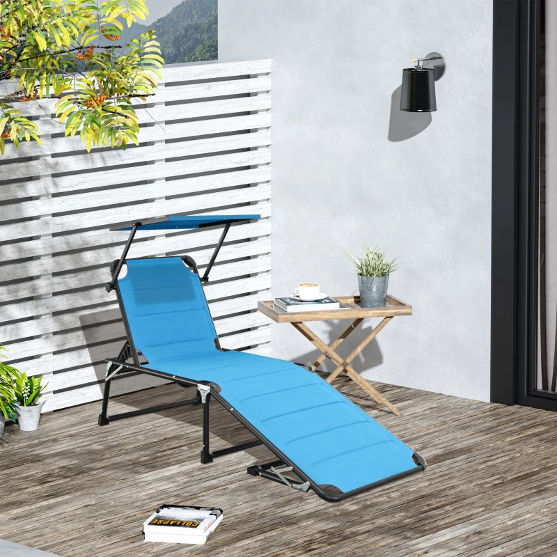 Outsunny Bain de soleil transat pliable grand confort dossier pare-soleil réglables multi-positions aluminium textilène bleu