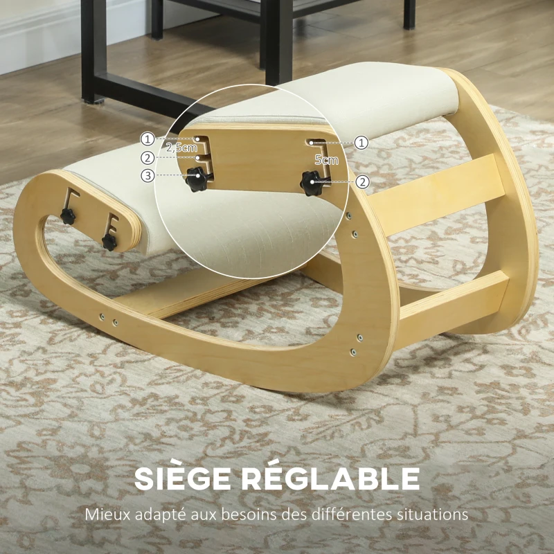 HOMCOM Siège assis genoux, siège ergonomique en bois avec fonction à bascule, chaise à genoux réglable pour bureau à domicile