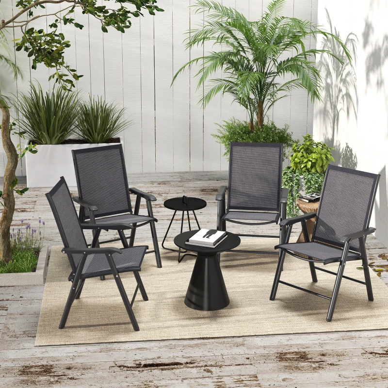 Outsunny Set of Four Folding Garden Chairs - Charcoal Grey