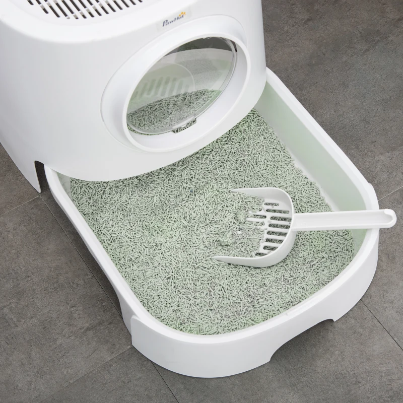 PawHut Bac à litière pour chat maison de toilette avec deux portes et une pelle dim. 43L x 51l x 38H cm - blanc