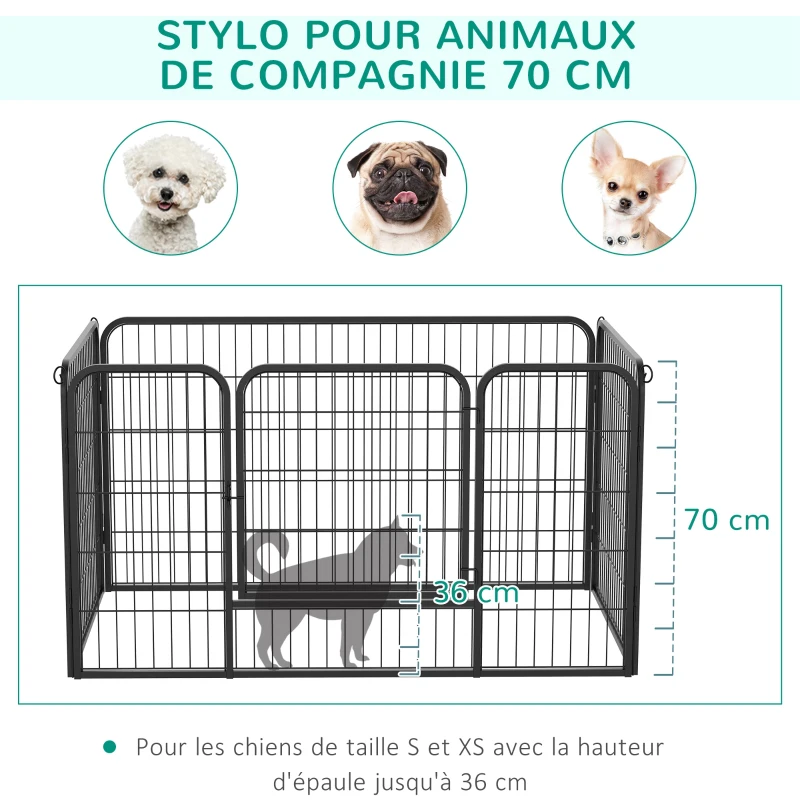 PawHut Luxe parc enclos modulable acier 4 panneaux et 1 porte pour chiens, lapins, rongeurs, petits animaux, intérieur et extérieur 125L x 70H cm noir