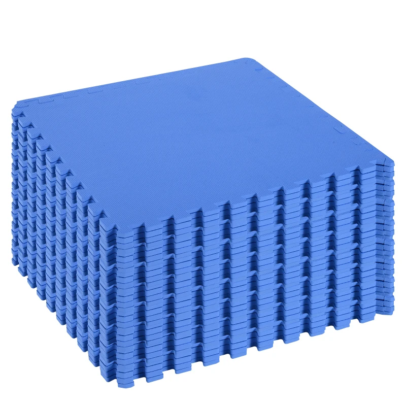 HOMCOM Tappeto Puzzle Gioco per Bambini Cameretta 32 Pezzi in EVA Morbido Ecologico Atossico Blu 63×63cm