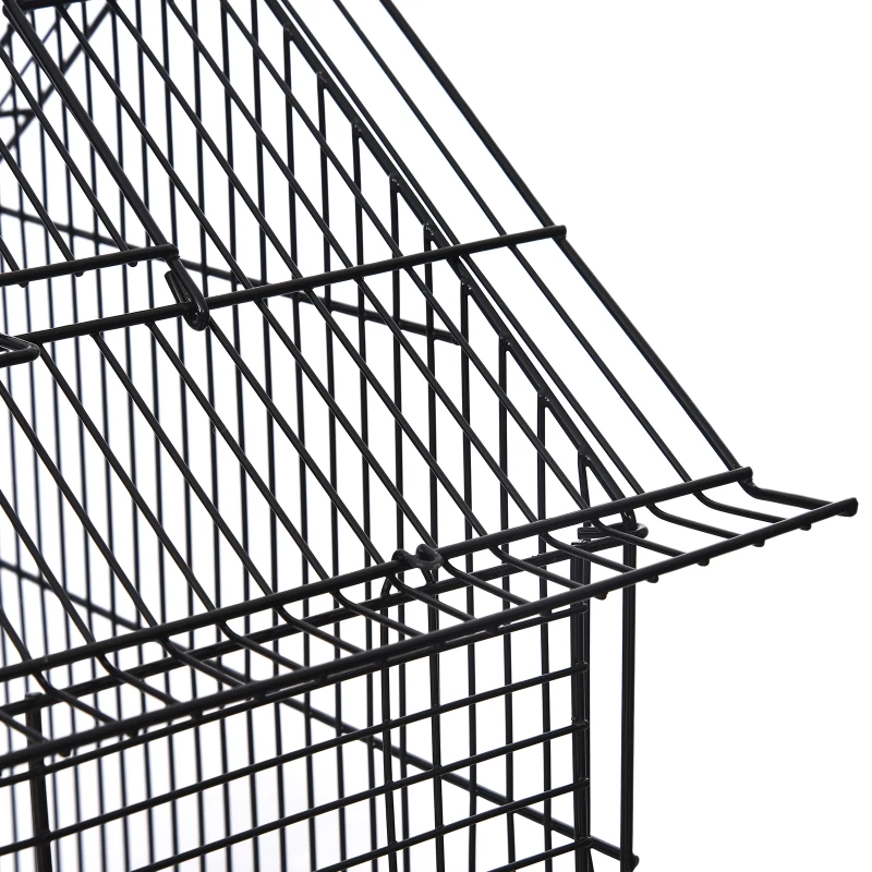 PawHut Jaula para Pájaros con Soporte y Ruedas Bandeja Extraíble 2 Comederos Repisa Inferior Metal para Canarios Periquitos Loros 53x53x147 cm Negro