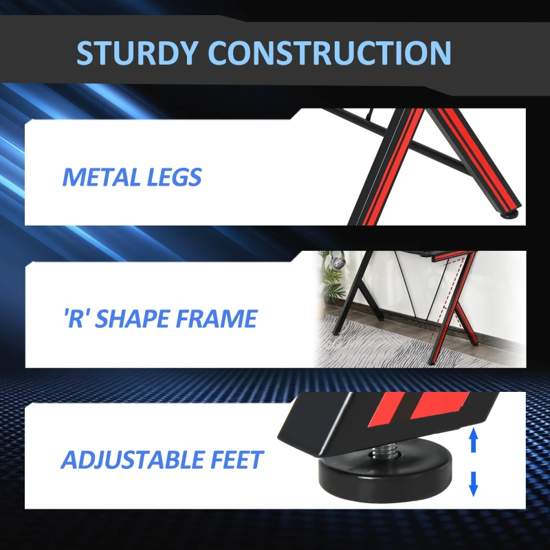 HOMCOM 120cm Computer Gaming Desk, Home Office Gamer Table Workstation with Cup Holder and Headphone Hook