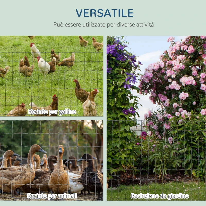 PawHut Rete per Recinzioni in Metallo con Rivestimento in PVC, Rotolo da 10x1m, Verde