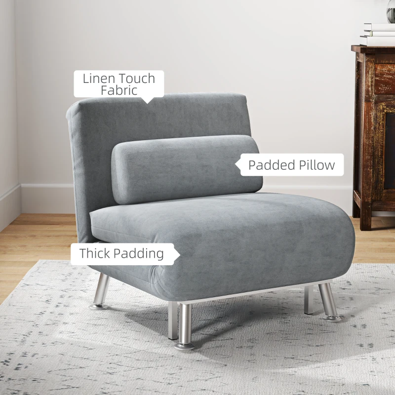 HOMCOM Adjustable Back Futon Sofa Chair - Grey(m-6)