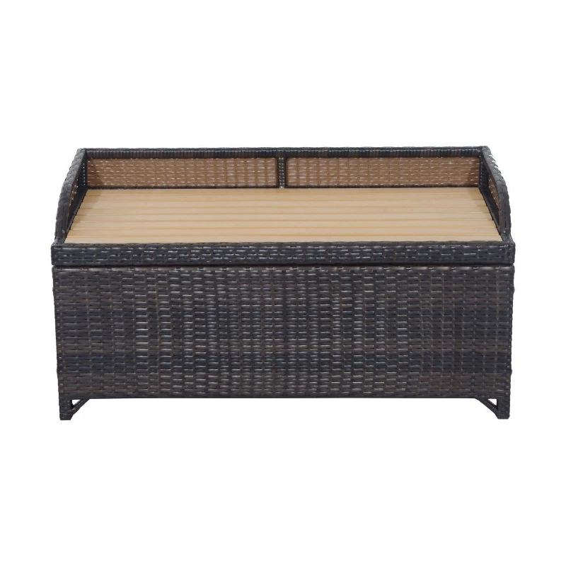 Outsunny Panca Contenitore Multiuso da 130L per 2 Persone, in PE Rattan e Alluminio 102x51x52 cm, Marrone e Beige