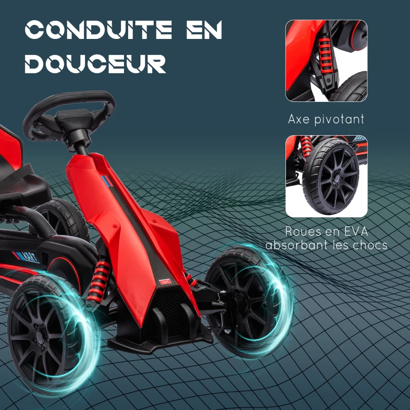 HOMCOM Kart à pédales pour enfants avec siège ajustable 4 positions et roues en EVA 100 x 58 x 58,5 cm rouge et noir(m-6)